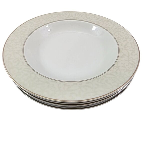 Mikasa Fine China Parchment Platinum Trim Rimmed Soup Salad Bowls – Set of 4 - Picture 6 of 16